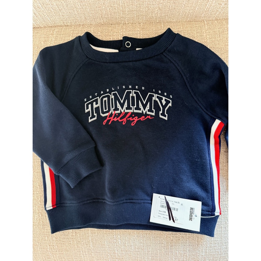 Tommy Hilfiger Baby Boys Navy Blue Logo Sweatshirt Snap Back 12M NWT